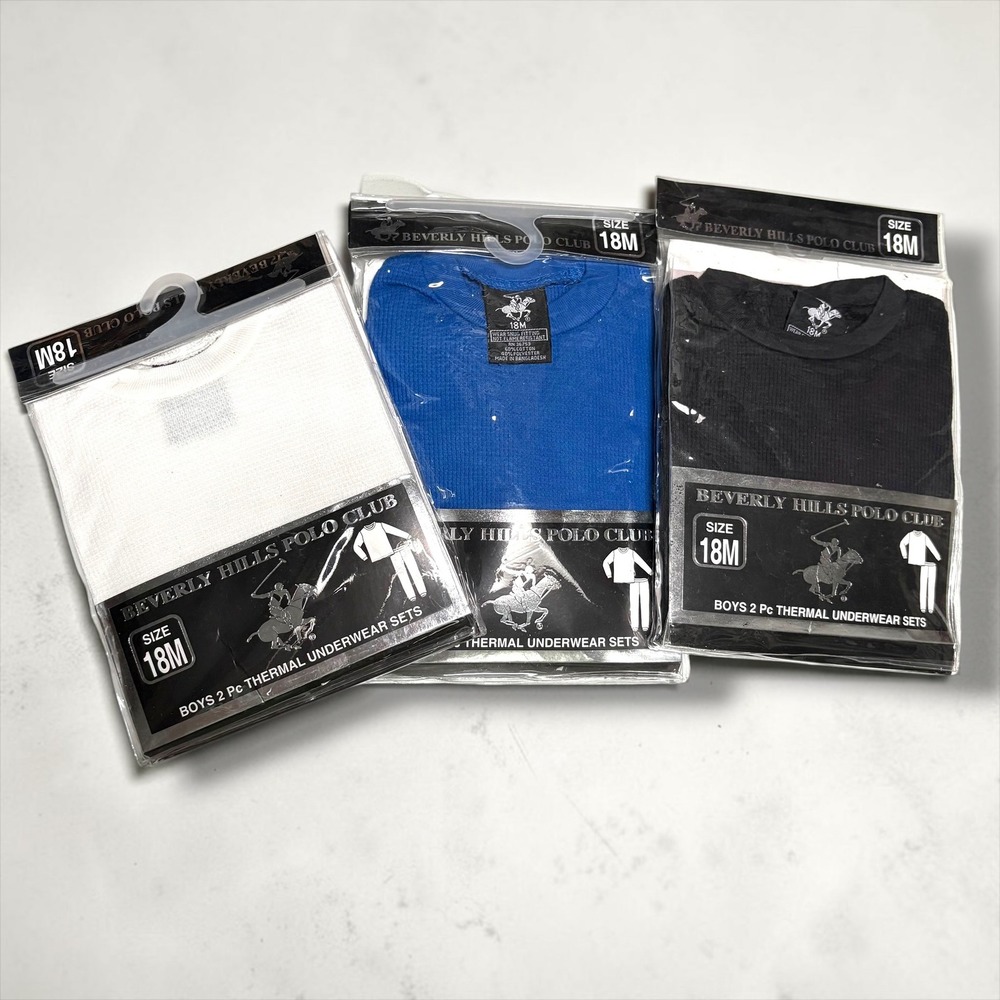 Beverly Hills Polo Club Boys 18M Thermal Underwear Sets 3-Pack White Blue Black